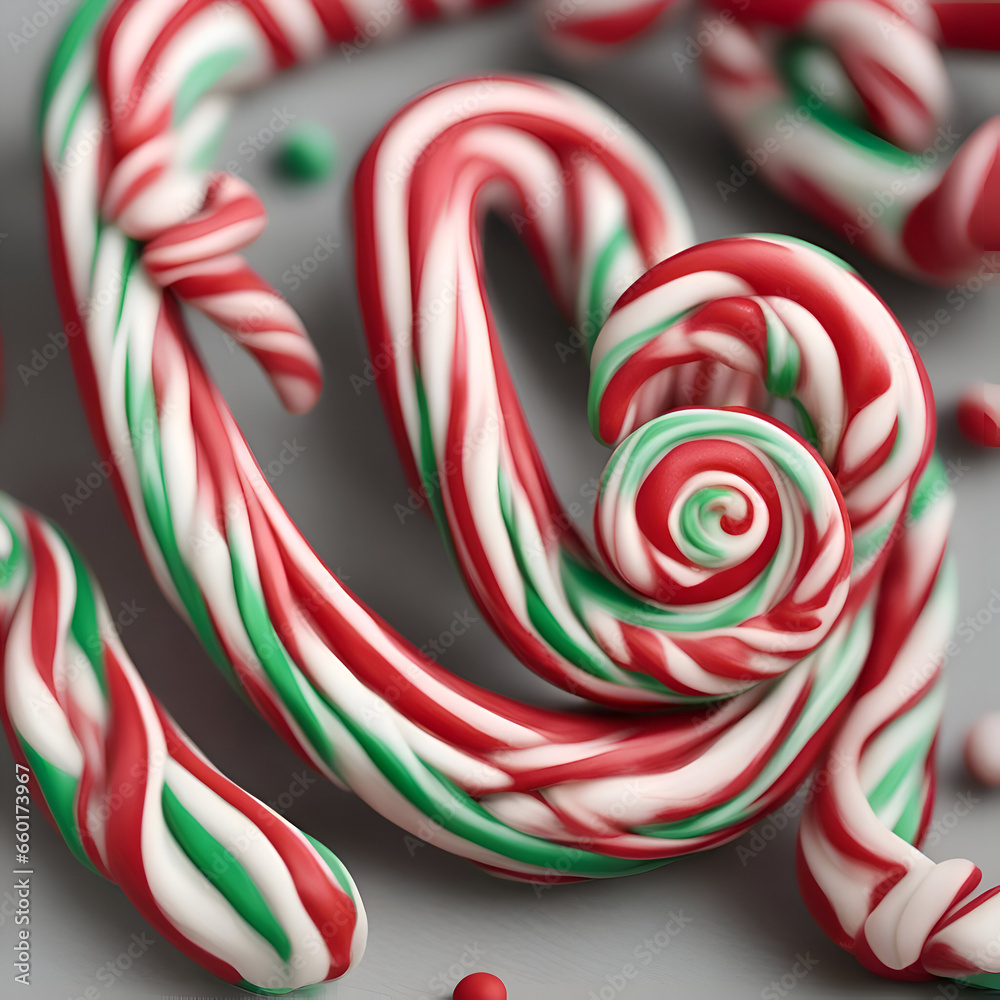 Christmas candy canes on a gray background. Close up.