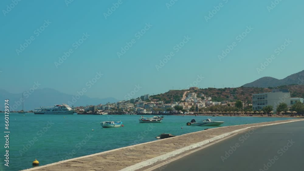 Boats moored in Agios Nikolaos bay on Zakynthos island, Greece. High quality 4k footage Boats moored in Agios Nikolaos bay on Zakynthos island, Greece. High quality 4k footage