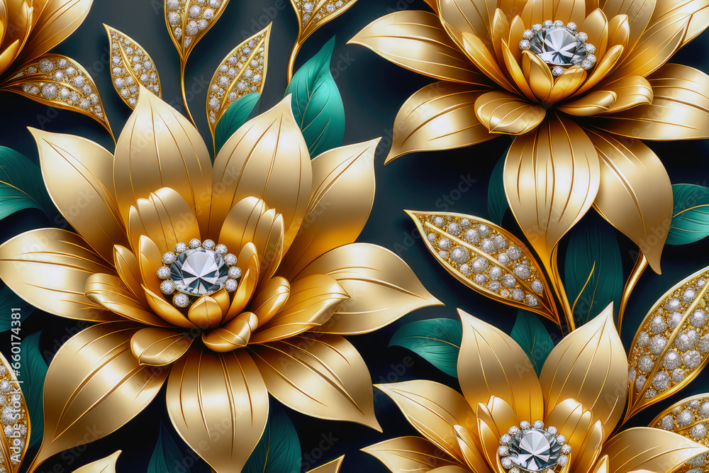 custom made wallpaper toronto digitalLuxurious and elegant gold floral wallpaper design. Generative ai