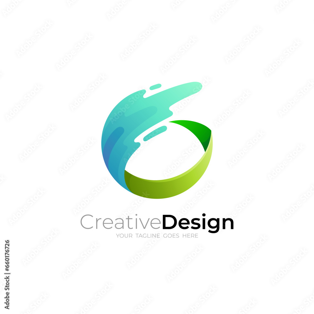 Abstract swoosh logo with circle design combination, 3d style design Abstract swoosh logo with circle design combination, 3d style design