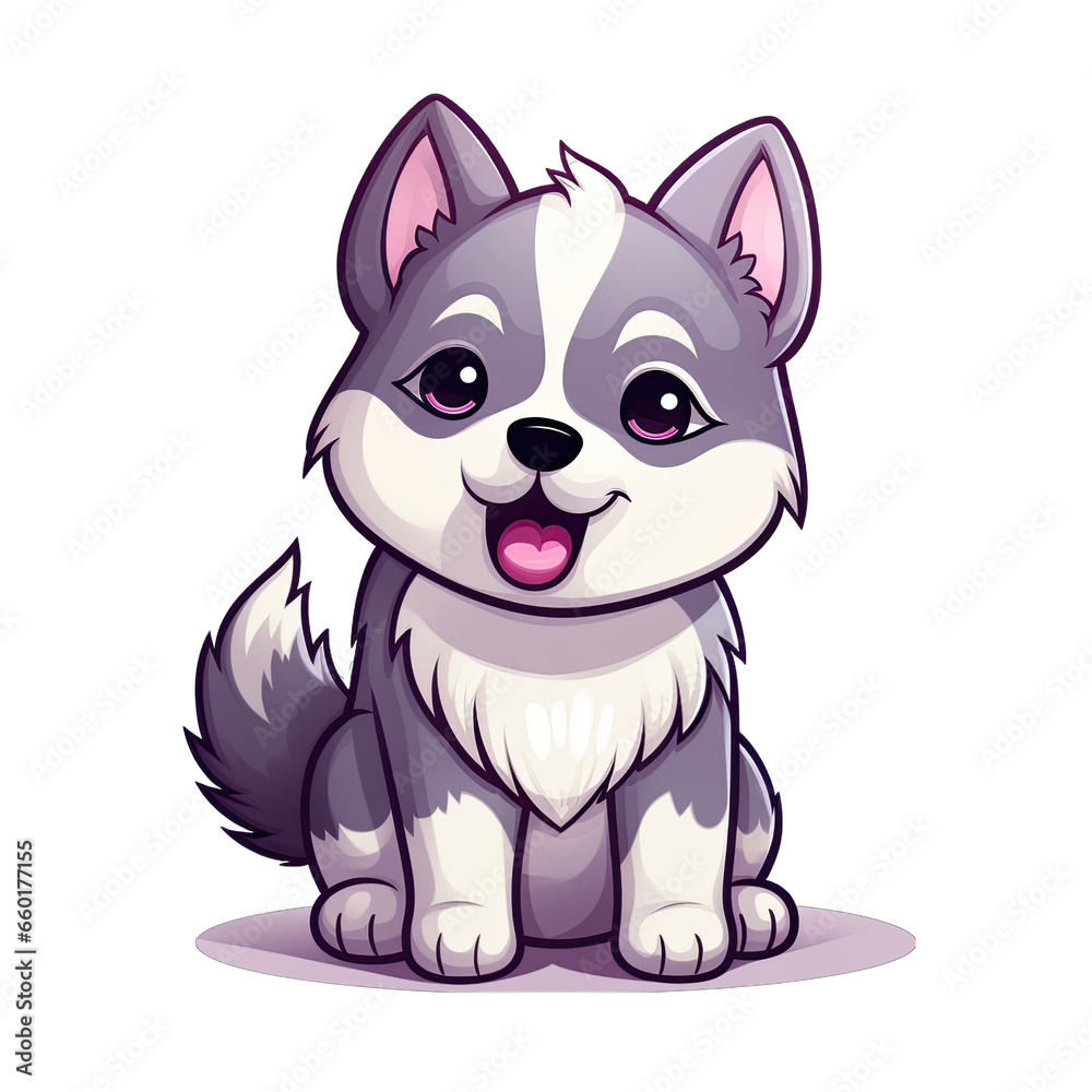 Husky Kawaii cute cartoon dog illustration. Isolated on white transparent background Husky Kawaii cute cartoon dog illustration. Isolated on white transparent background