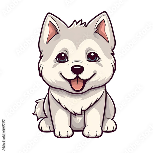 Kawaii cute Husky cartoon dog illustration. Isolated on white transparent background
