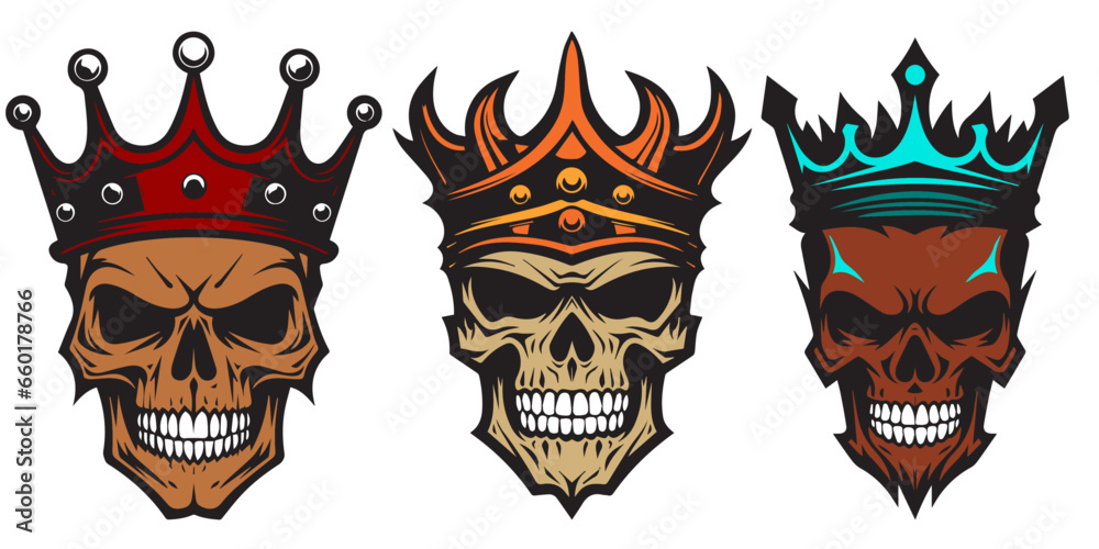 set of Skull wearing King Crown mascots set of Skull wearing King Crown mascots