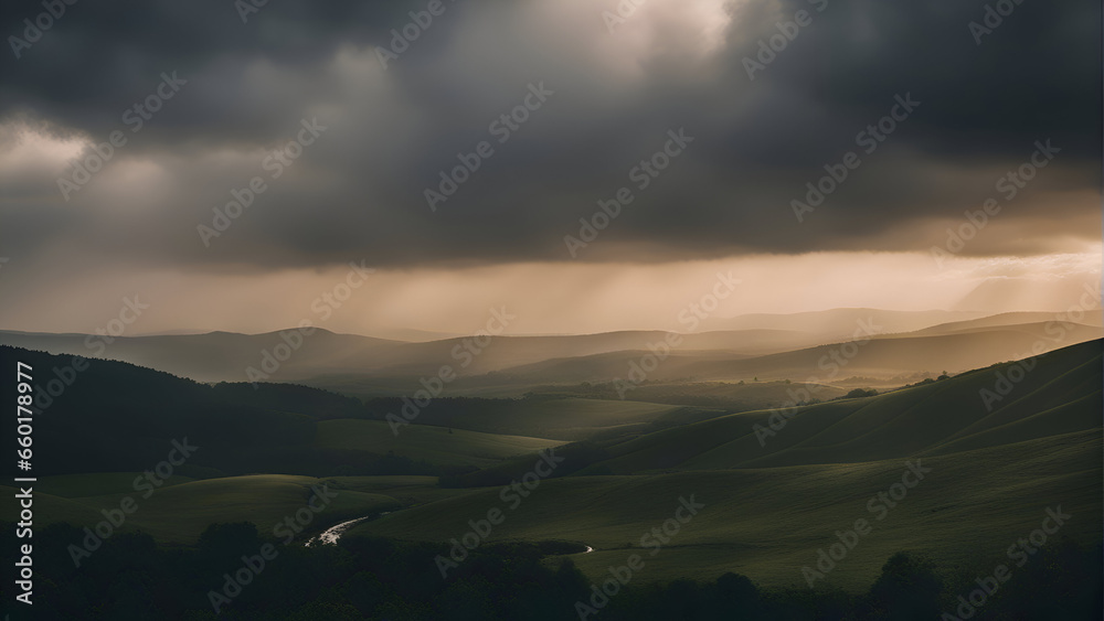 Sunset in Tuscany. Italy. Landscape with storm clouds.