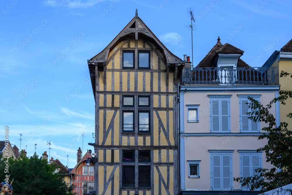 Medieval central part of Troyes old city with half-timbered houses and narrow streets, Champagne, France, tourists destination Medieval central part of Troyes old city with half-timbered houses and narrow streets, Champagne, France, tourists destination