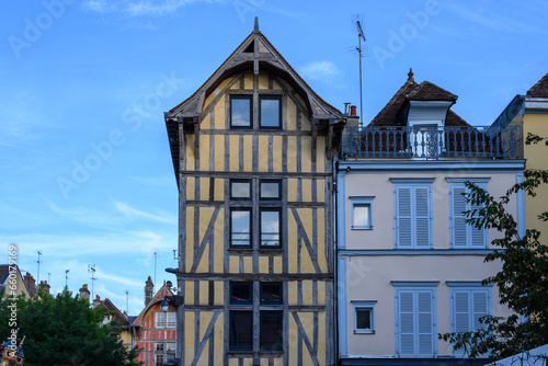 Konstfotografi Medieval central part of Troyes old city with half-timbered houses and narrow st