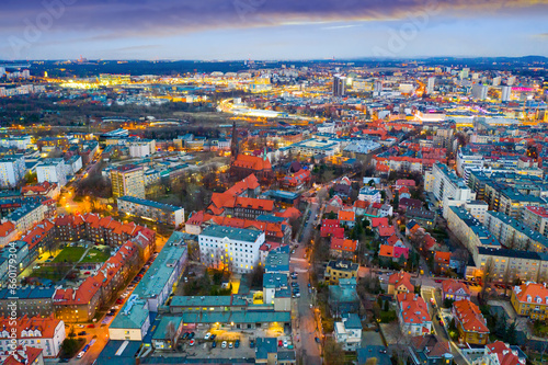Panoramic view from the drone on the city Katowice. Poland