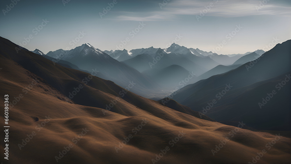 Mountain landscape. Panoramic view of the mountain range.