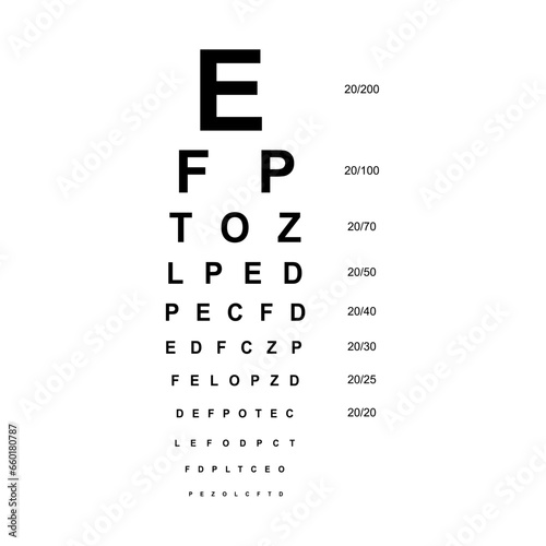 Snellen chart Eye Test medical illustration. line vector sketch style outline isolated on white background. Vision board optometrist ophthalmic test for visual examination Checking optical glasses photo