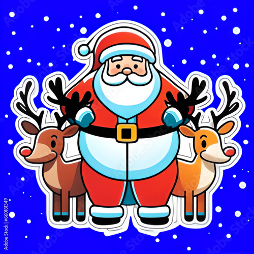 Very colorful children's illustration of Santa Claus with his reindeer © Arthur Becegato