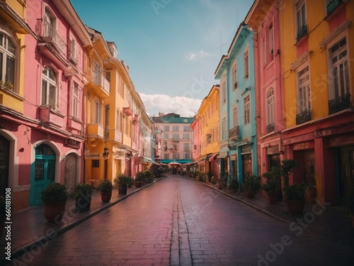colorful buildings in city with colored streets and roads © Meeza