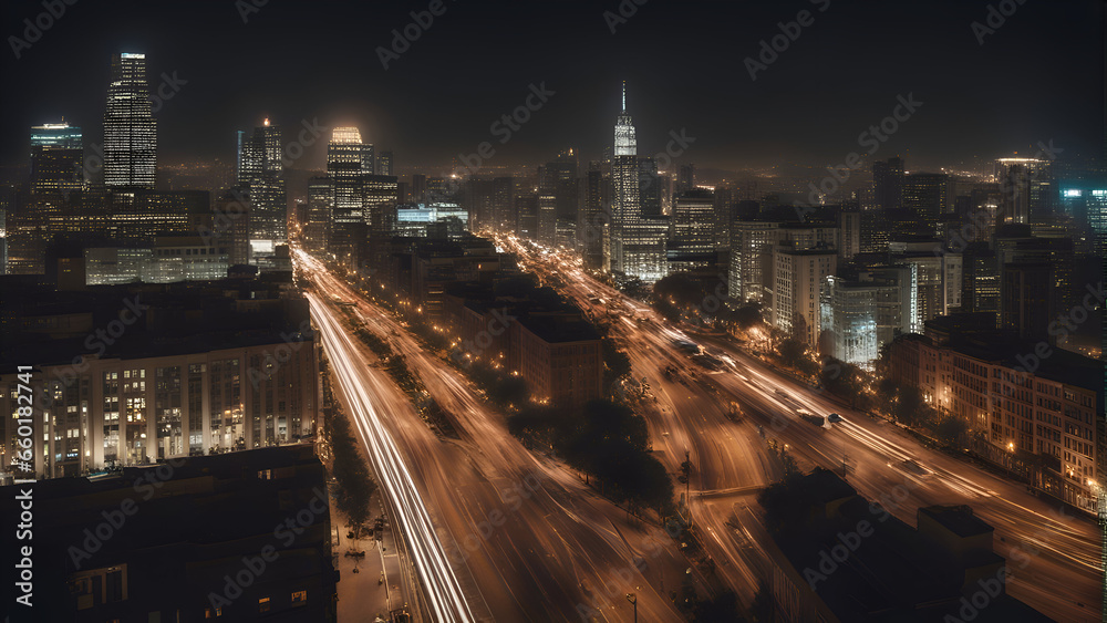 Aerial view of Chicago downtown at night. Illinois. USA.