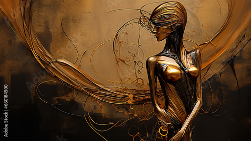 linda mulher abstrato em tons terrosos, cobre e dourado photo