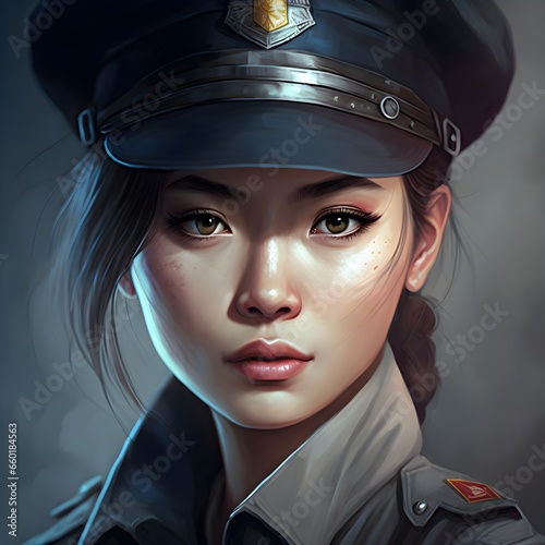 Young policewoman Asian game character portrait 