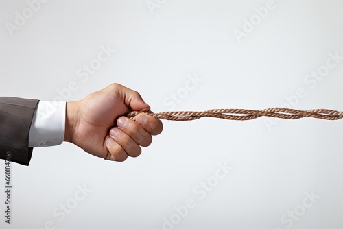 Businessman hand pulling rope, concept of business, competitiveness and challenges. Generative AI