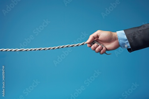 Businessman hand pulling rope, concept of business, competitiveness and challenges. Generative AI