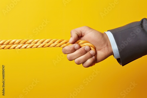 Businessman hand pulling rope, concept of business, competitiveness and challenges. Generative AI