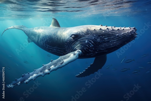 Landscape with humpback whale at the bottom of the sea  giant mammal  marine life. Generative AI