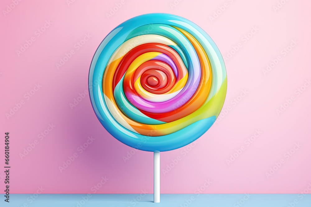 Big round colorful lollipop, white background. Generative AI Big round colorful lollipop, white background. Generative AI