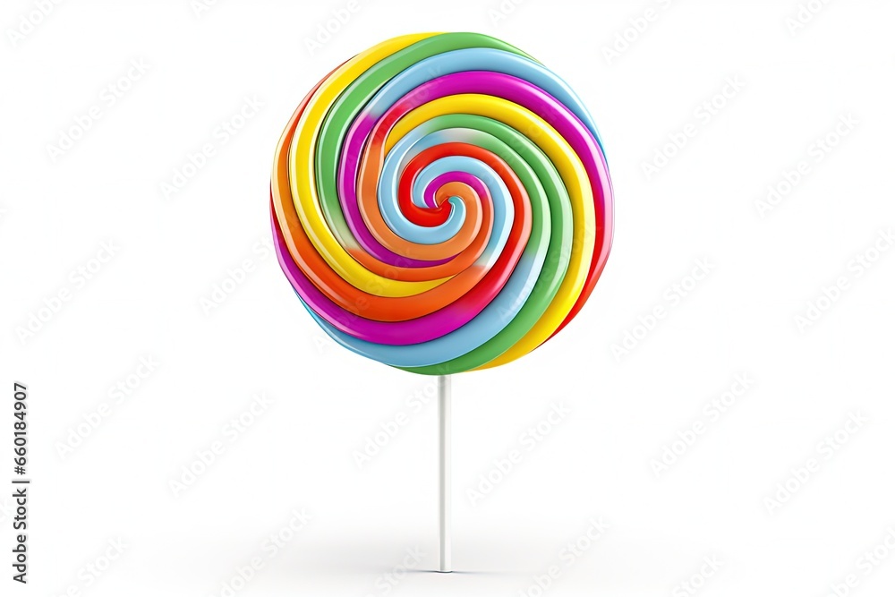 Big round colorful lollipop, white background. Generative AI Big round colorful lollipop, white background. Generative AI