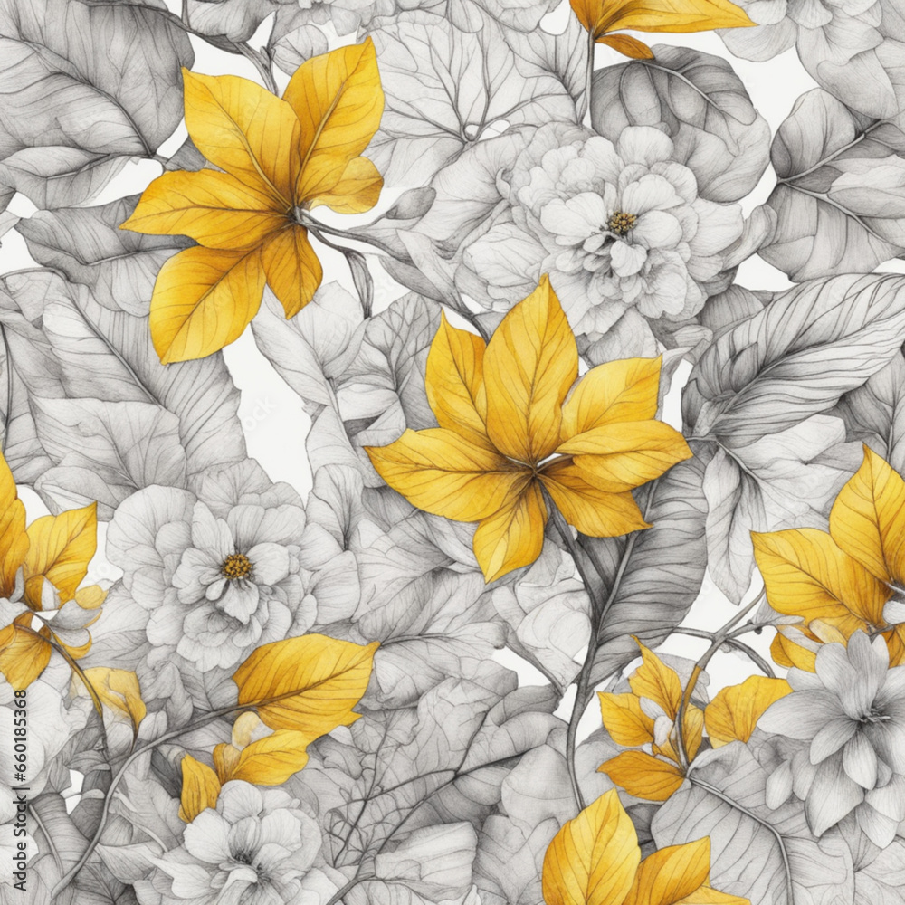 seamless pattern with yellow flowers, Generative AI
