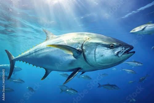Illustration of giant tuna under the sea. Generative AI © Deivison