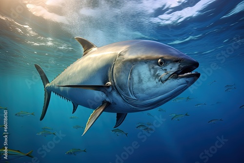 Illustration of giant tuna under the sea. Generative AI photo