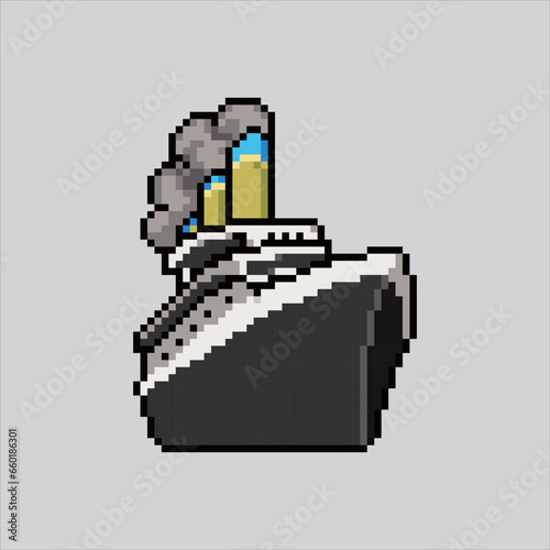 Pixel art illustration Cruise Ship. Pixelated modern ship. Modern Cruise Ship
icon pixelated for the pixel art game and icon for website and video game.
old school retro.
