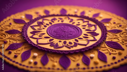 Close up of a colorful mandala on a purple background. Selective focus.