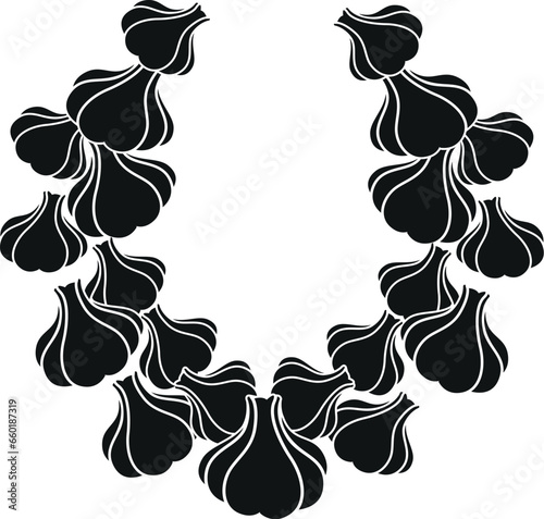 Cartoon Black and White Illustration Vector Of A Necklace of Garlic Cloves