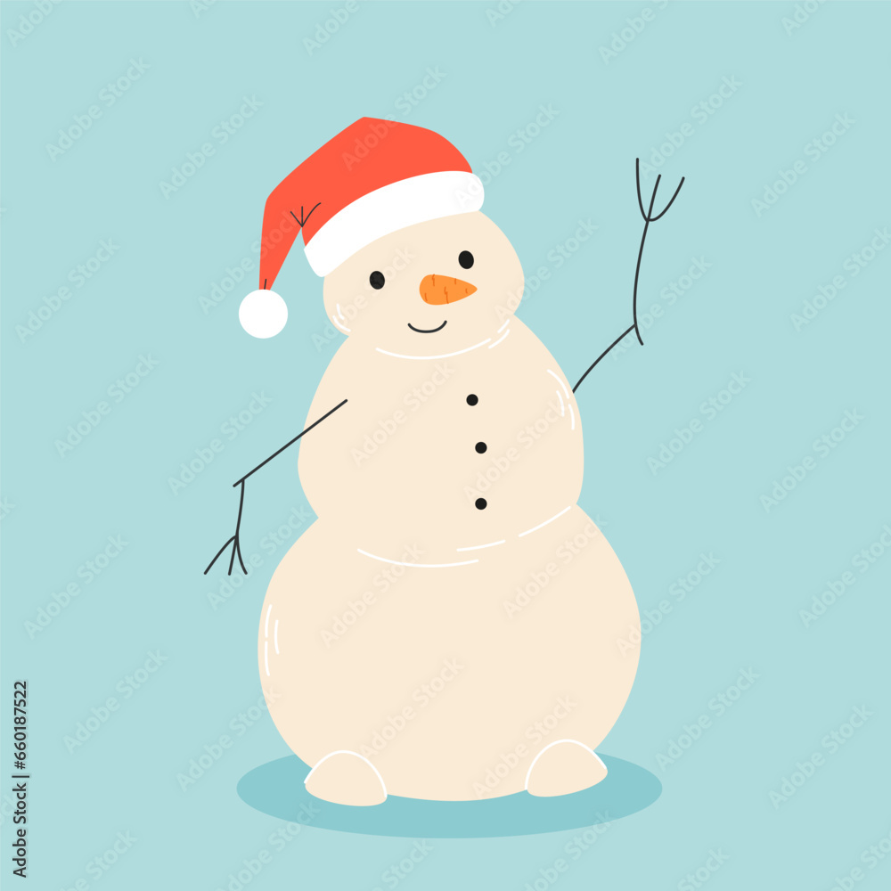 Cute cartoon snowman.  Modern hand drawn colorful illustration. Funny Christmas character card template. Christmas Background. christmas theme. for website banner ads design, poster, postcard