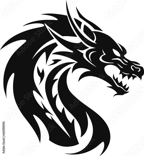 Chinese dragon silhouette flat color logo design, vector illustration