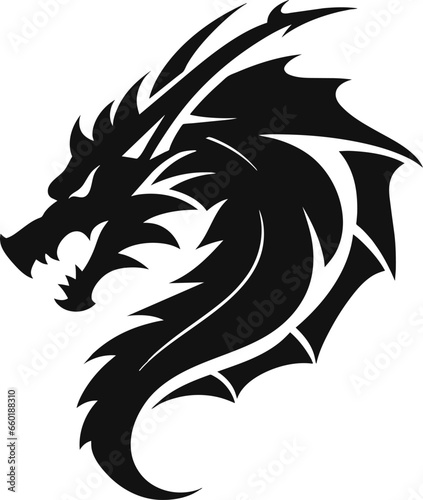 Chinese dragon silhouette flat color logo design, Chinese character translate dragon,vector illustration