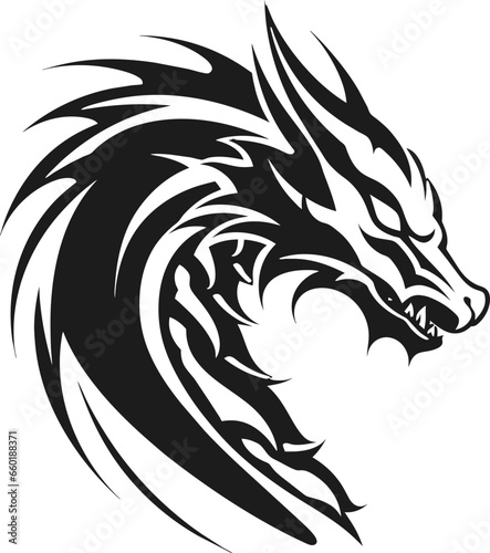 Dragon silhouette illustration. Heraldic design element for logo or emblem. Medieval fantasy  fairytale evil monster. Heraldry beast.