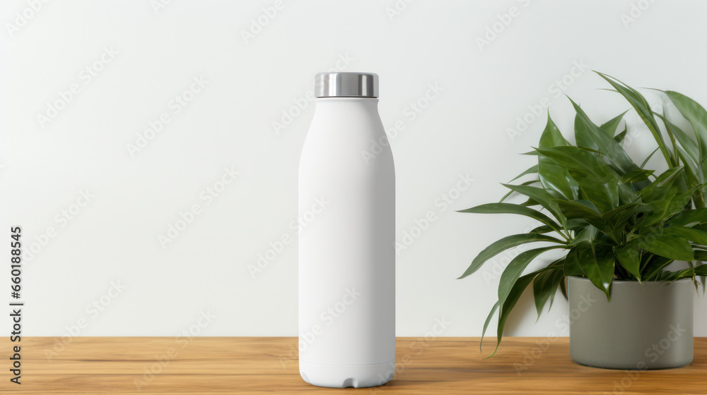 Mockup of a blank white water bottle with nature background, Empty reusable bottle template, Package display. Generative AI Mockup of a blank white water bottle with nature background, Empty reusable bottle template, Package display. Generative AI