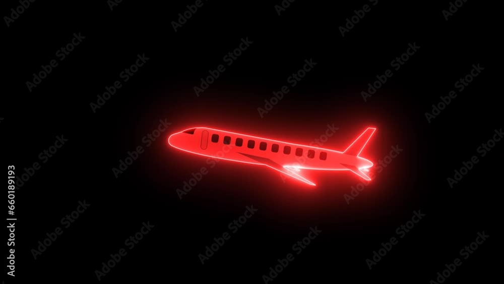 Red neon airplane animated