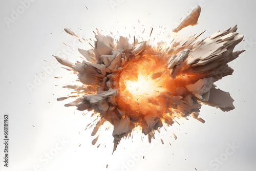 Explosion isolate, Big explosion, Massive explosion, white background. Generated by AI © AI future