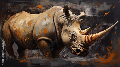 rinoceronte Abstrato Tons terrosos, cobre e dourado, arte de luxo