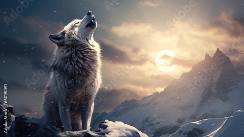 a wolf howling at the moon