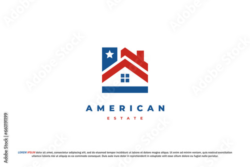 logo american flag and house estate