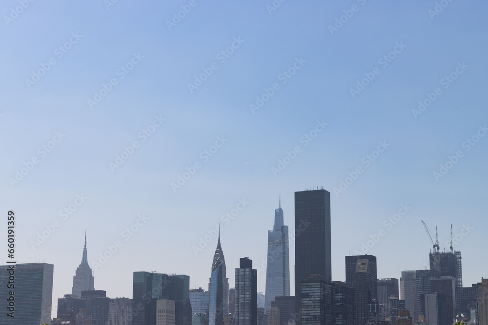 Midtown Manhattan Skyline with a Large Clear Blue Sky Background in New York City