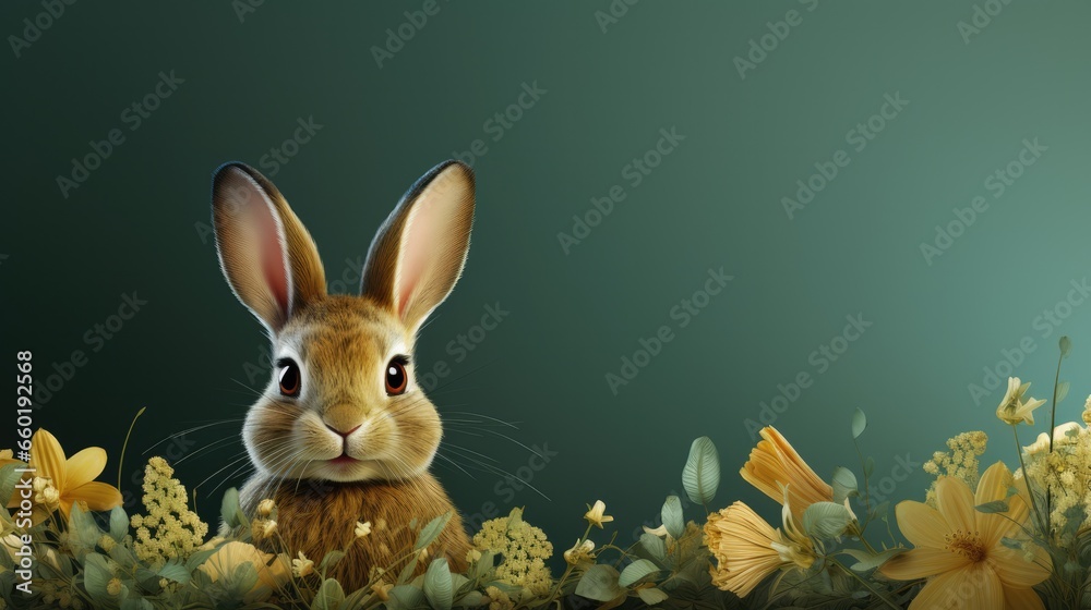 Fototapeta premium Funny Easter bunny illustration with large copyspace - stock photo