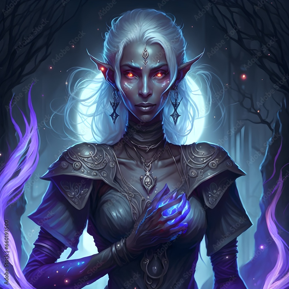 androgynous dark elf drow feminine magic background glowing eyes ...