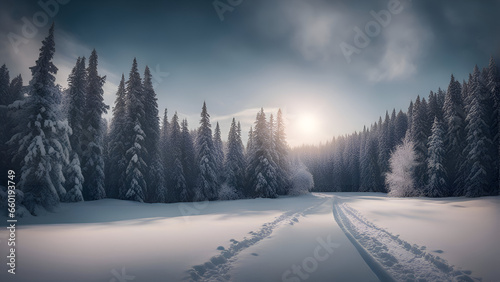 Fantastic winter landscape with snow covered trees. Dramatic sky. Carpathian. Ukraine. Europe. Beauty world. © Waqar