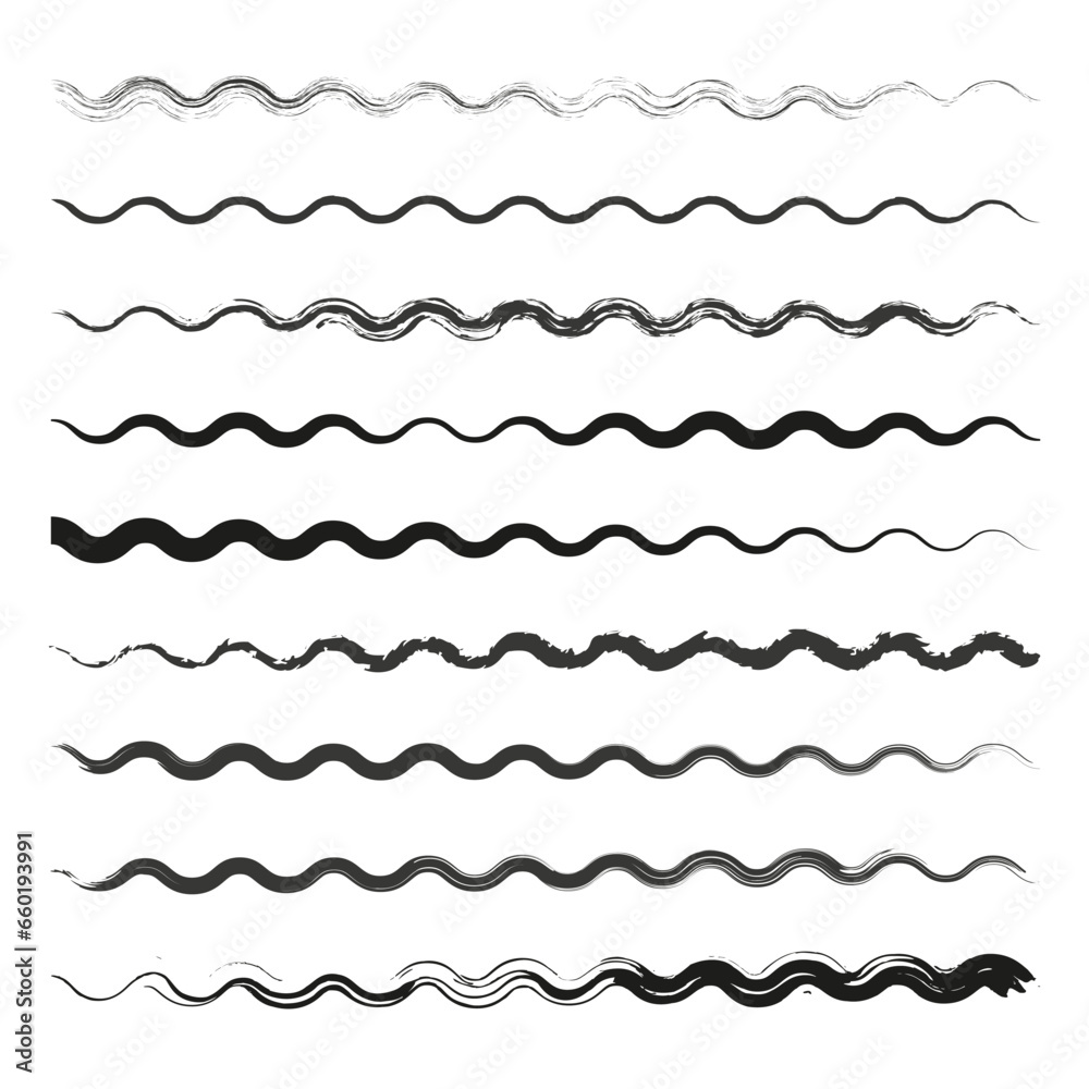 Hand drawn waves. Wavy brush strokes. Vector illustration. EPS 10.