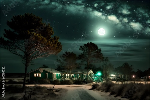 Holiday Travel Park in Emerald Isle North Carolina at night mooon and stars above 