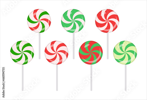Set of lollipops for Christmas.Colorful collection of candy.Sweets confection vector illustration.For Christmas new year and all occasion.