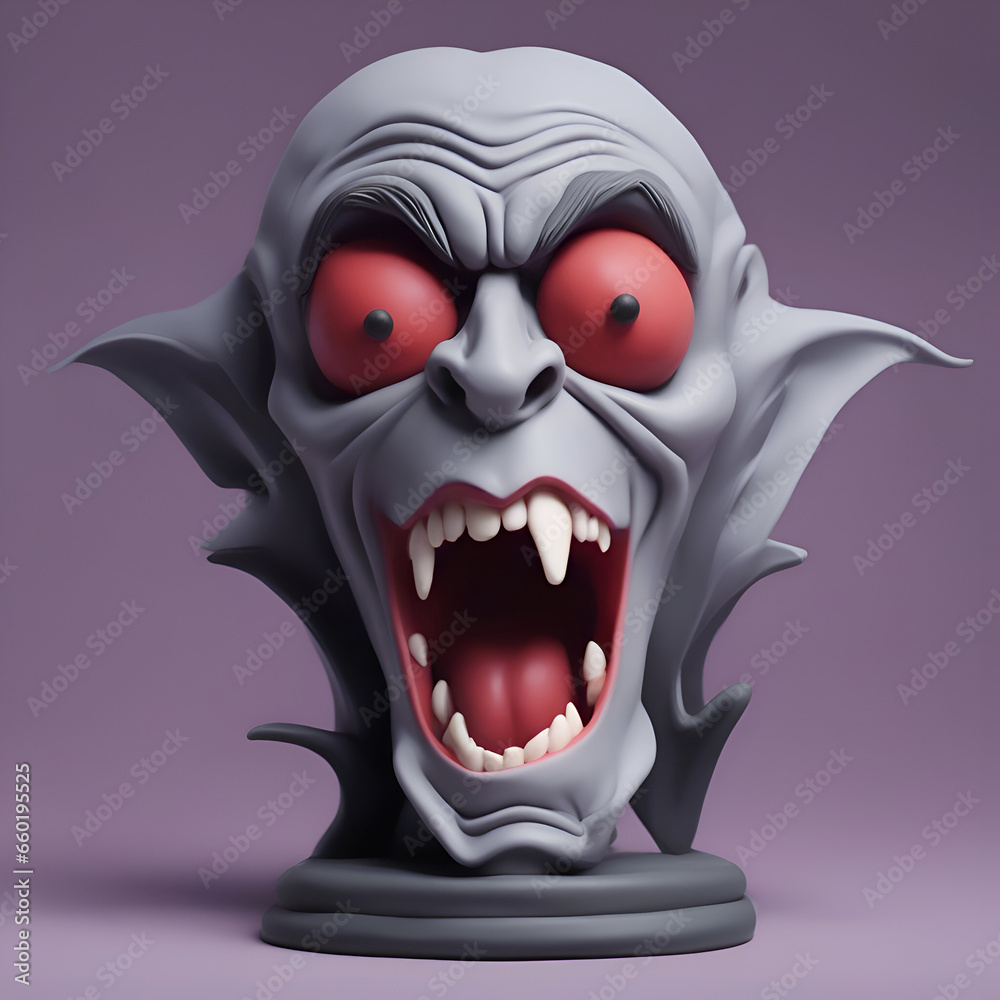 Angry monster with sharp teeth. Halloween theme. 3D rendering