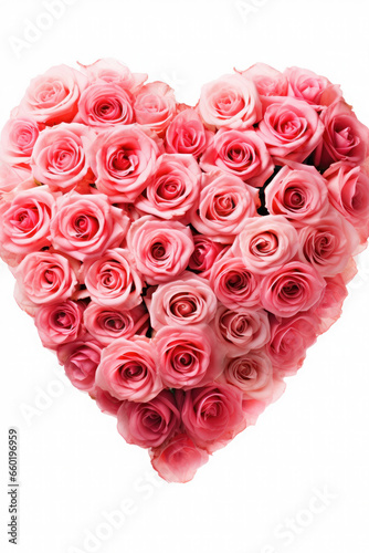 red heart made of roses on a white background. valentine s day  mother s day concept.   love  flowers and congratulations