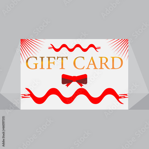 Gift Card Template with  ribbon and white background.